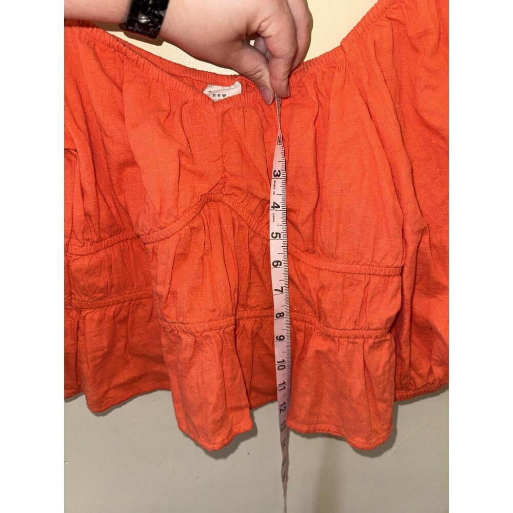 A New Day Orange Linen Blend Puff Sleeve Crop Peasant Top Size M - Picture 8 of 8